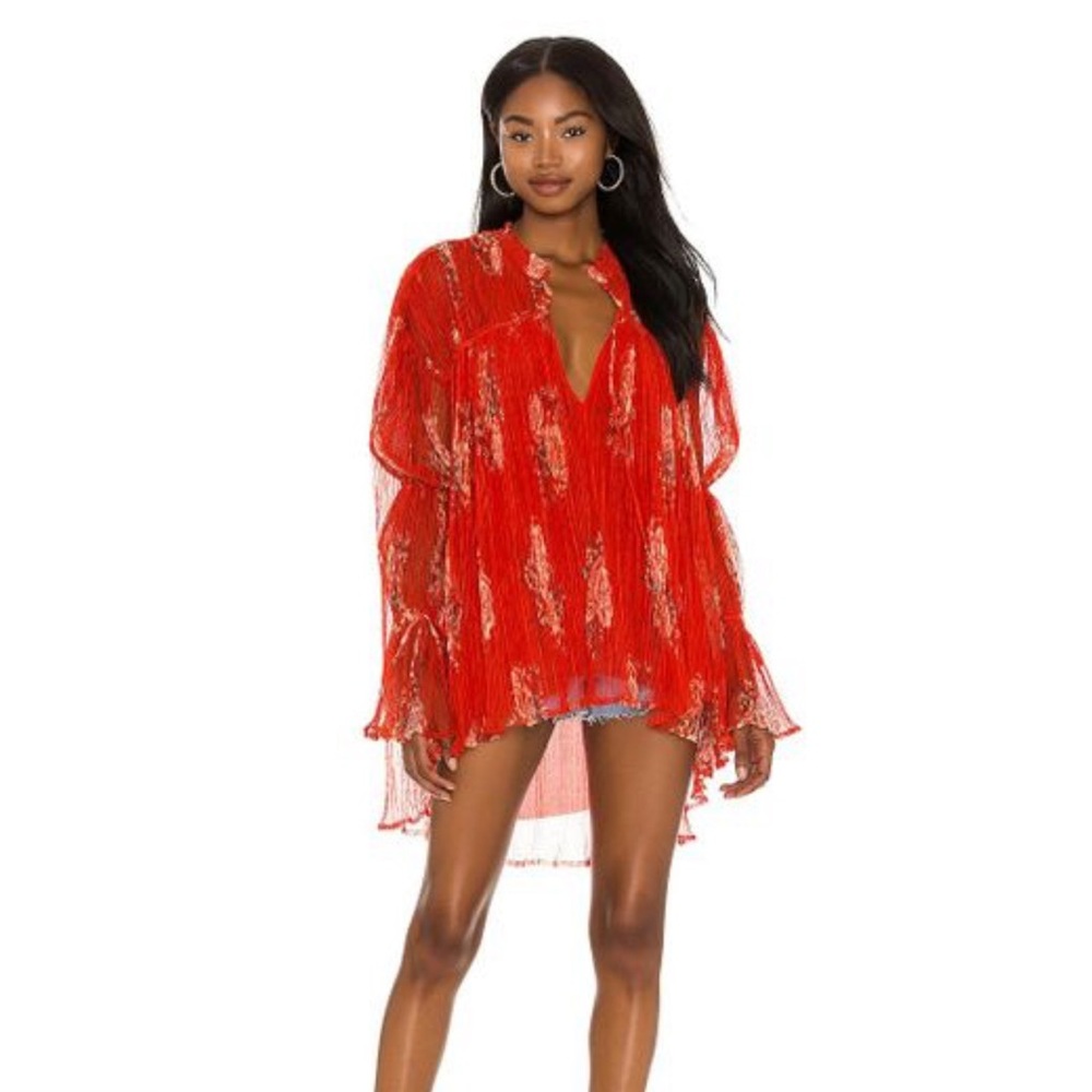 Free people dahlia top floral boho sheer